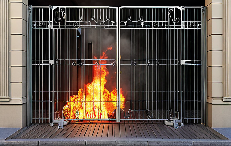 ** A digital firewall protecting network data, visualized as a strong, modern gate similar to a security gate at a modern Parisian apartment complex, symbolizing data protection. Include various cyber threats attempting to breach the security.
**