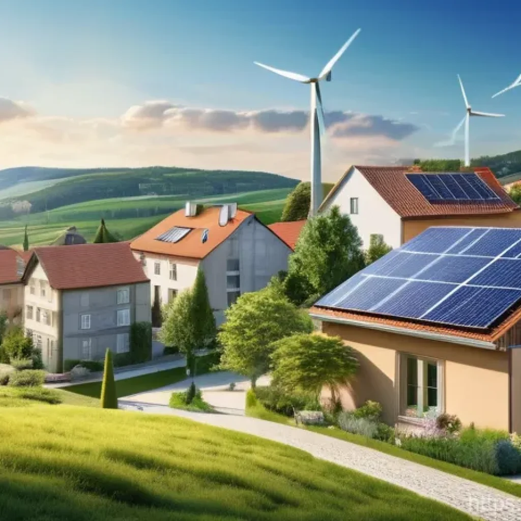 스마트 그리드 네트워크 - A panoramic and vibrant illustration of a modern, interconnected European (French-inspired) town or ...