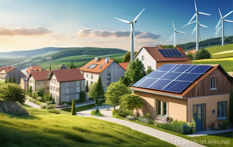 스마트 그리드 네트워크 - A panoramic and vibrant illustration of a modern, interconnected European (French-inspired) town or ...