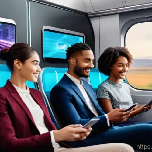 Home 14 차세대 방송 기술 - **Prompt: Future of Mobile Entertainment via 5G**
"A diverse group of young adults, dressed in m...