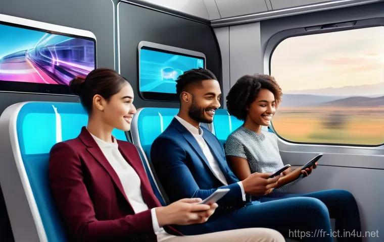 차세대 방송 기술 - **Prompt: Future of Mobile Entertainment via 5G**
"A diverse group of young adults, dressed in m...