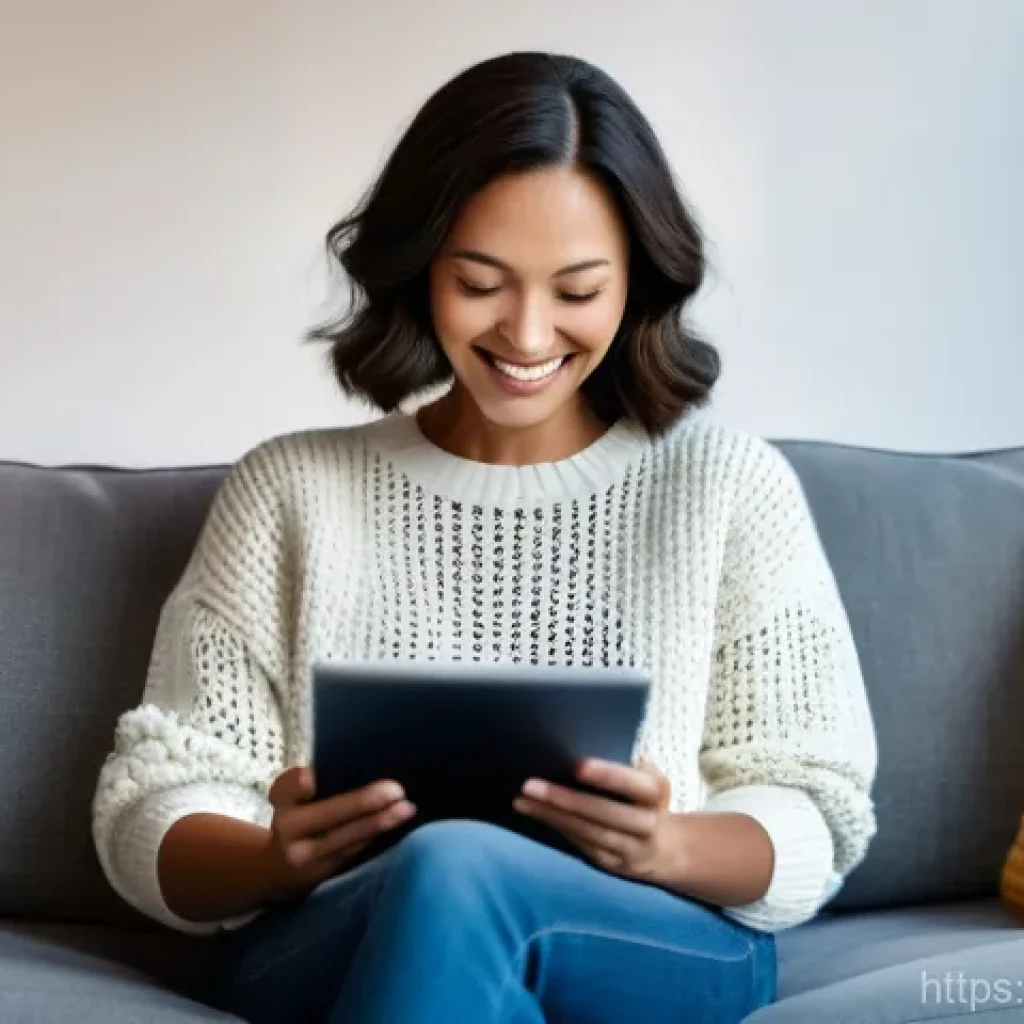 데이터 압축 알고리즘 - **Prompt:** A cozy living room scene bathed in warm, soft light. A smiling woman in her late thirtie...